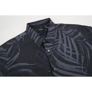 Theory Mens Medium Irving Saygo Shirt Palm Leaves Floral Black Gray SS Button Up